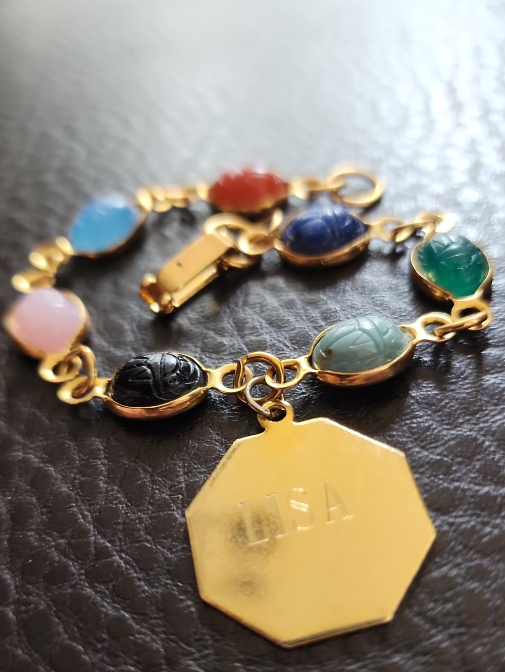 VTG Personalized Gold-Tone Multicolor Scarab Bracelet - LISA Engraved - Picture 2 of 8
